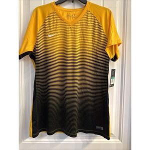 Nike Dri Fit shirt women XL NWT Black & Yellow Stripe Pattern AuthenticFootball